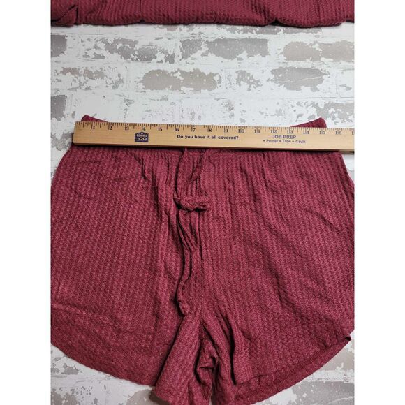 3603 NWT Ekouaer Women's Waffle Knit Lounge Pajama Set Red‎ Large - Picture 3 of 9